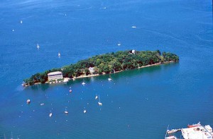 Aerial view of Gibraltar Island, site of the Stone Laboratory, Put-in-Bay, Lake Erie. [Source: marietta.edu]
