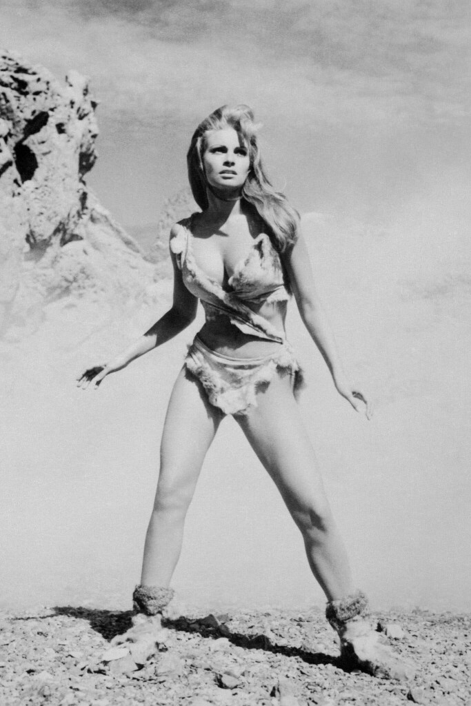 The famous photo of actress Raquel welch wearing a provocative fur bikini became a popular wall poster in the 1960s and 70s. It also graced the theatrical release poster for the 1967 film “One Million Years B.C.” [Source: NYT]
